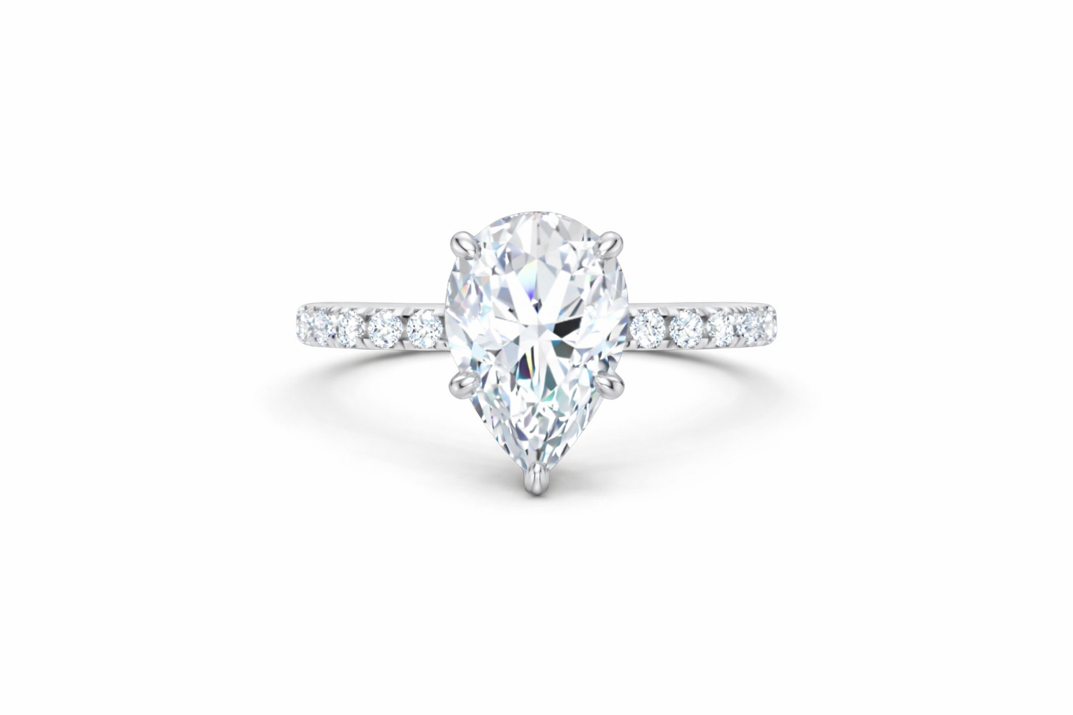 Jacob Mercari 14K White Gold Lab-Grown Diamond Engagement Ring: Pear Cut diamond pavé band.
