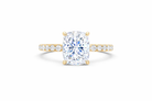 Jacob Mercari 14K Yellow Gold Lab-Grown Diamond Engagement Ring: Cushion Cut diamond pavé band.