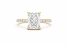 Jacob Mercari 14K Yellow Gold Lab-Grown Diamond Engagement Ring: Radiant Cut diamond pavé band.