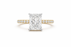 Jacob Mercari 14K Yellow Gold Lab-Grown Diamond Engagement Ring: Radiant Cut diamond pavé band with a 14K White Gold Basket.