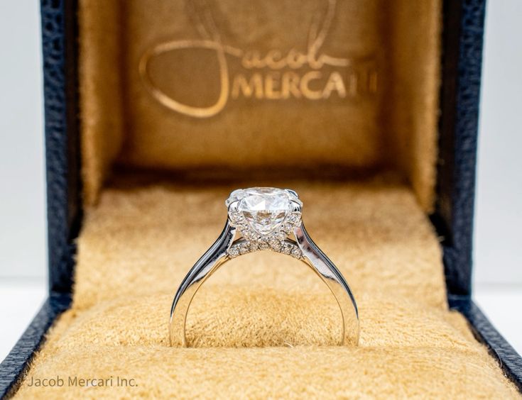 Jacob Mercari Custom Diamond Hidden Halo Engagement Ring in 14K White Gold