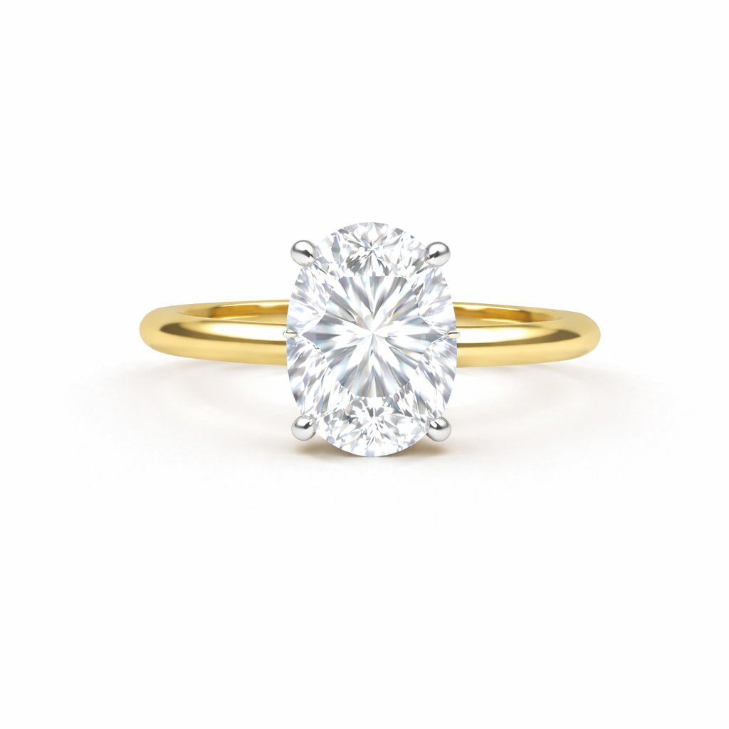 Jacob Mercari 14K Yellow Gold with 14K White Gold Basket: Oval Cut Lab-Grown Diamond Solitaire Engagement Ring