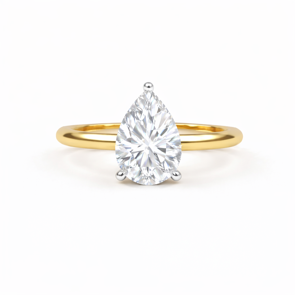 Jacob Mercari 14K Yellow Gold with 14K White Gold Basket: Pear Cut Lab-Grown Diamond Solitaire Engagement Ring