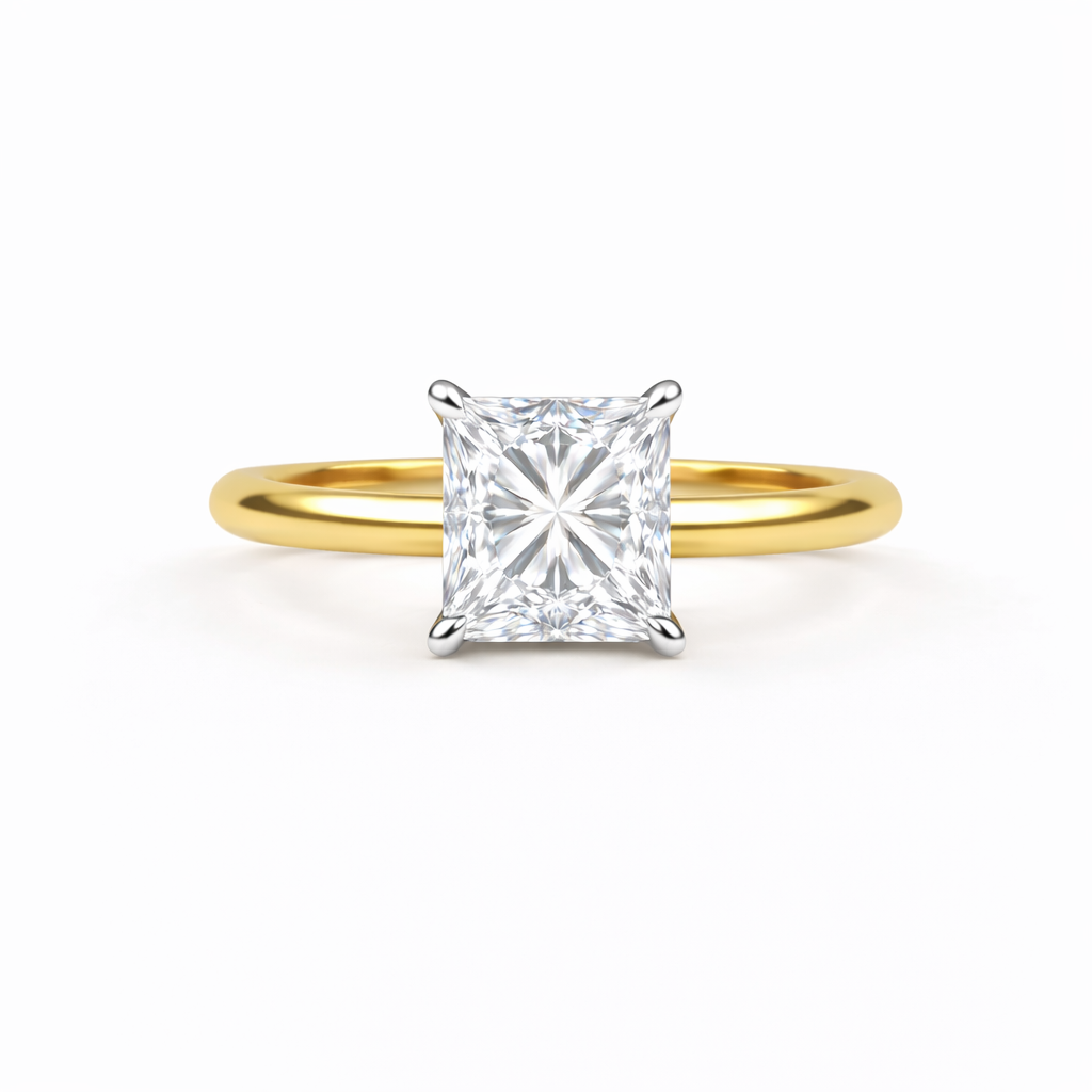 Jacob Mercari 14K Yellow Gold with 14K White Gold Basket: Princess Cut Lab-Grown Diamond Solitaire Engagement Ring