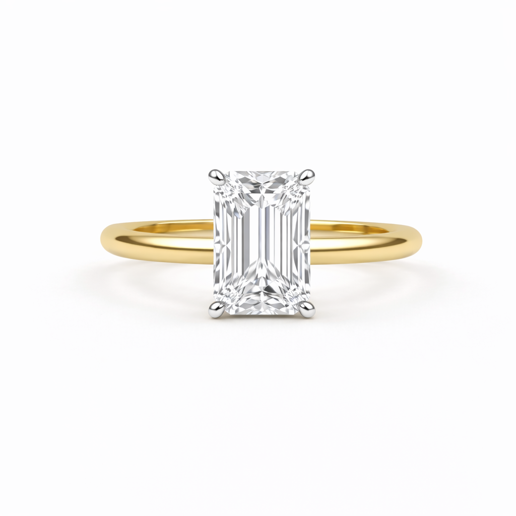 Jacob Mercari 14K Yellow Gold with 14K White Gold Basket: Emerald Cut Lab-Grown Diamond Solitaire Engagement Ring