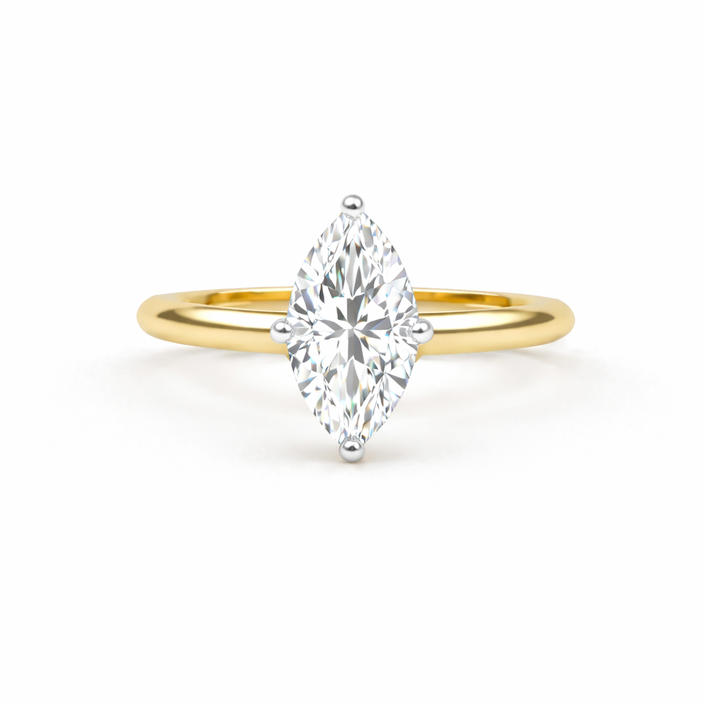 Jacob Mercari 14K Yellow Gold with 14K White Gold Basket: Marquise Cut Lab-Grown Diamond Solitaire Engagement Ring