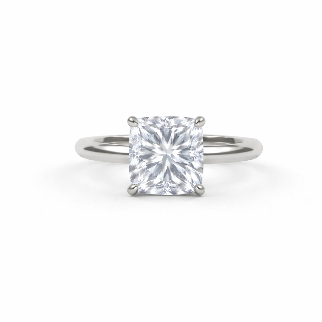 Jacob Mercari 14K White Gold Lab-Grown Diamond Cushion Cut Solitaire Engagement Ring