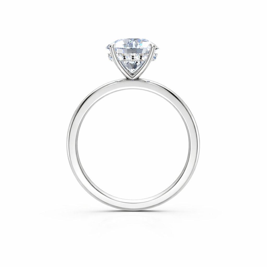 Jacob Mercari 14K White Gold Lab-Grown Diamond Hidden Halo Engagement Ring: Round Cut diamond.