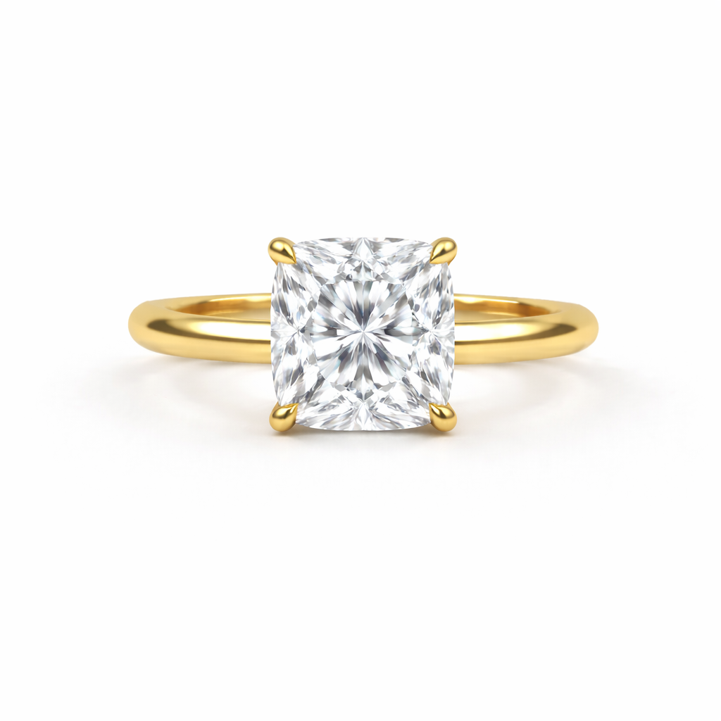 Jacob Mercari 14K Yellow Gold Lab-Grown Diamond Cushion Cut Solitaire Engagement Ring
