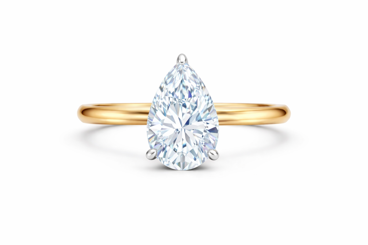 Jacob Mercari 14K Yellow Gold Lab-Grown Diamond Hidden Halo Engagement Ring: Pear Cut diamond with 14K White Gold Basket.