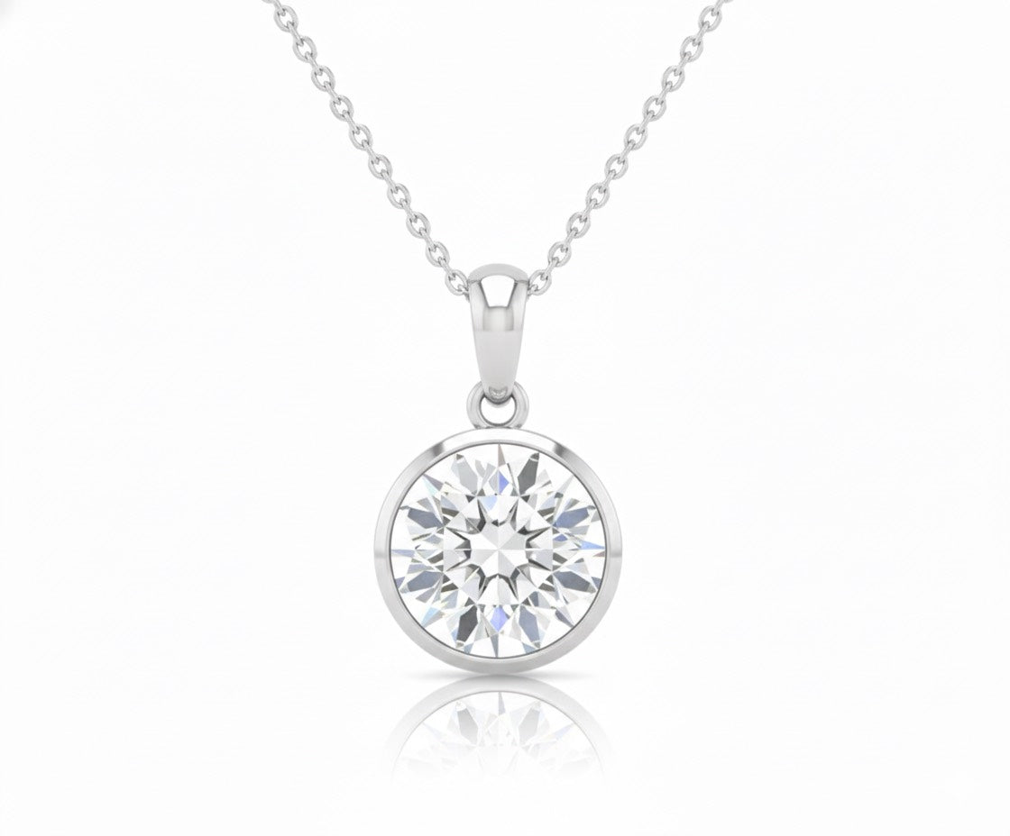 Jacob Mercari 14K White Gold European Cut Lab-Grown Diamond Bezel Solitaire Necklace