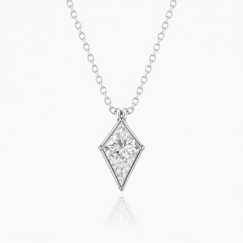 Jacob Mercari 14K White Gold Kite Cut Bezel Lab-Grown Diamond Solitaire Necklace