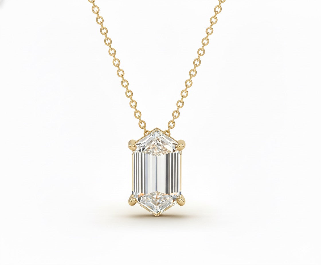 Jacob Mercari 14K Yellow Gold Hexagonal Lab-Grown Diamond Solitaire Necklace