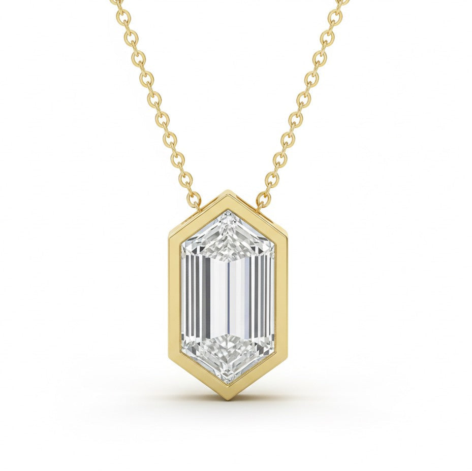 Jacob Mercari 14K Yellow Gold Hexagonal Lab-Grown Diamond Bezel Solitaire Necklace