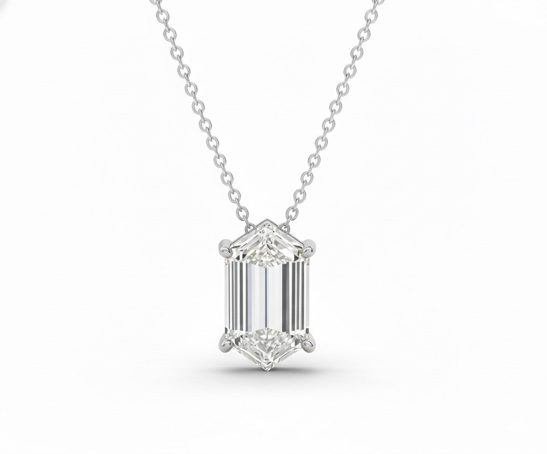Jacob Mercari 14K White Gold Hexagonal Lab-Grown Diamond Solitaire Necklace