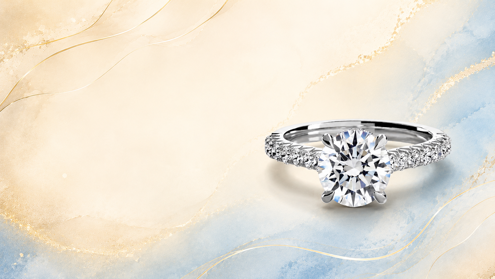 Jacob Mercari 14K White Gold Hidden Halo Pave Band Lab-Grown Diamond Round Cut Engagement Ring for homepage banner

