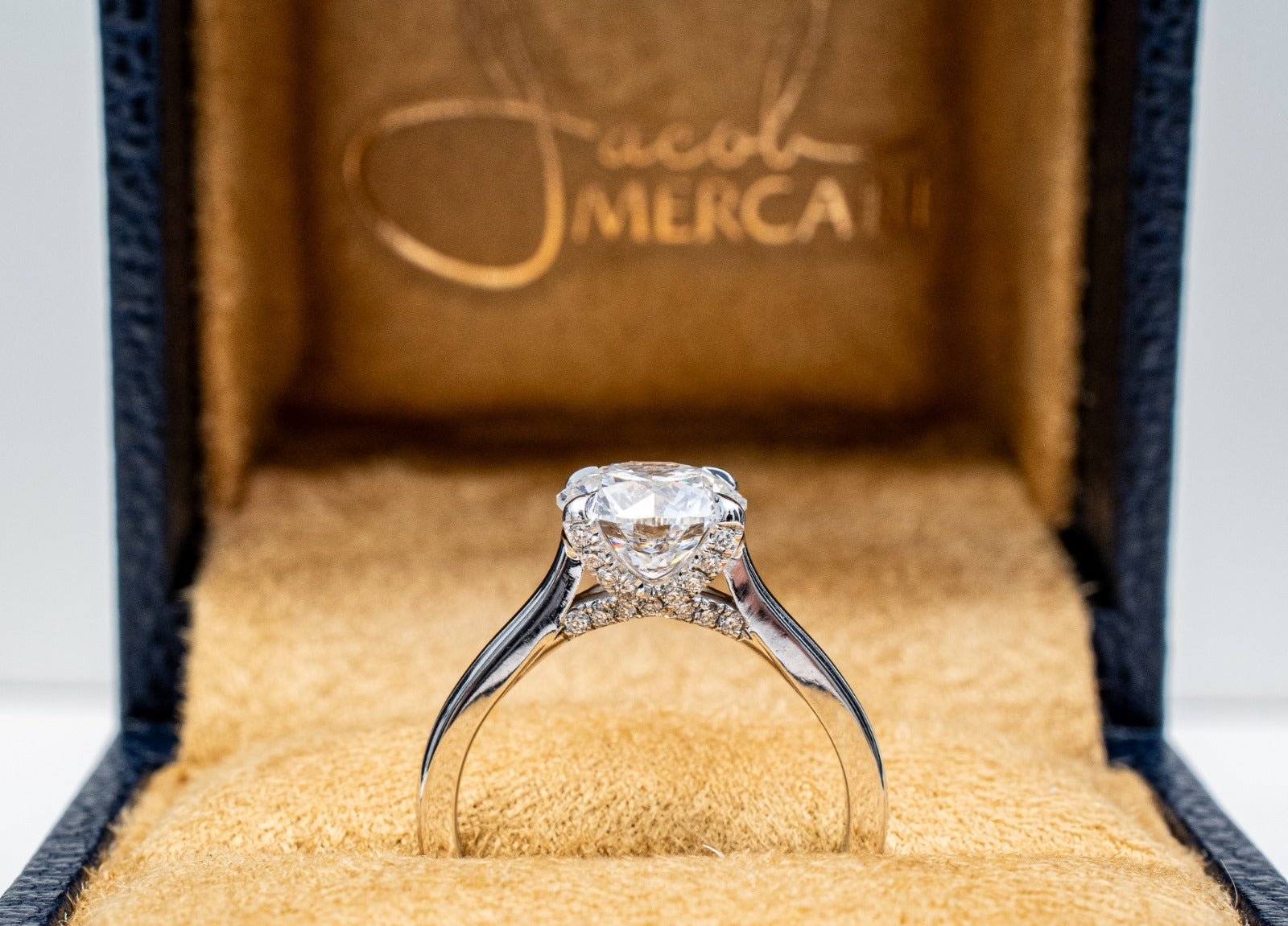 Jacob Mercari 14K White Gold Twisted Hidden Halo Lab-Grown Diamond Engagement Ring