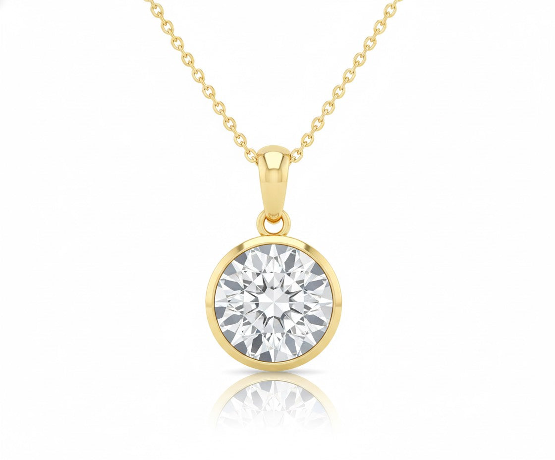 Jacob Mercari 14K Yellow Gold European Cut Lab-Grown Diamond Bezel Solitaire Necklace