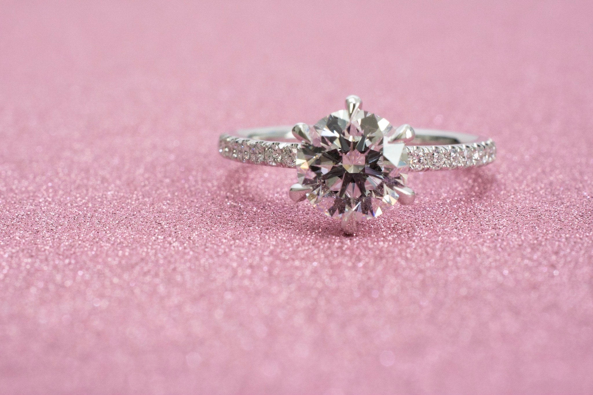 jacob mercari custom 14K white gold round cut diamond with pave band engagement ring