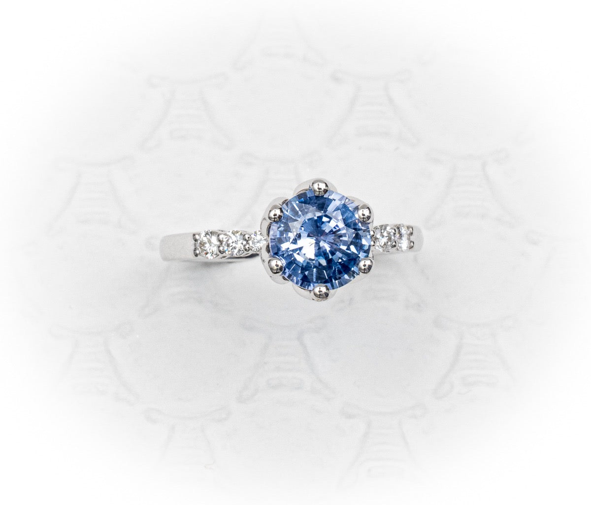 Jacob Mercari Custom 14K White Gold Blue Sapphire and Diamond Engagement Ring 