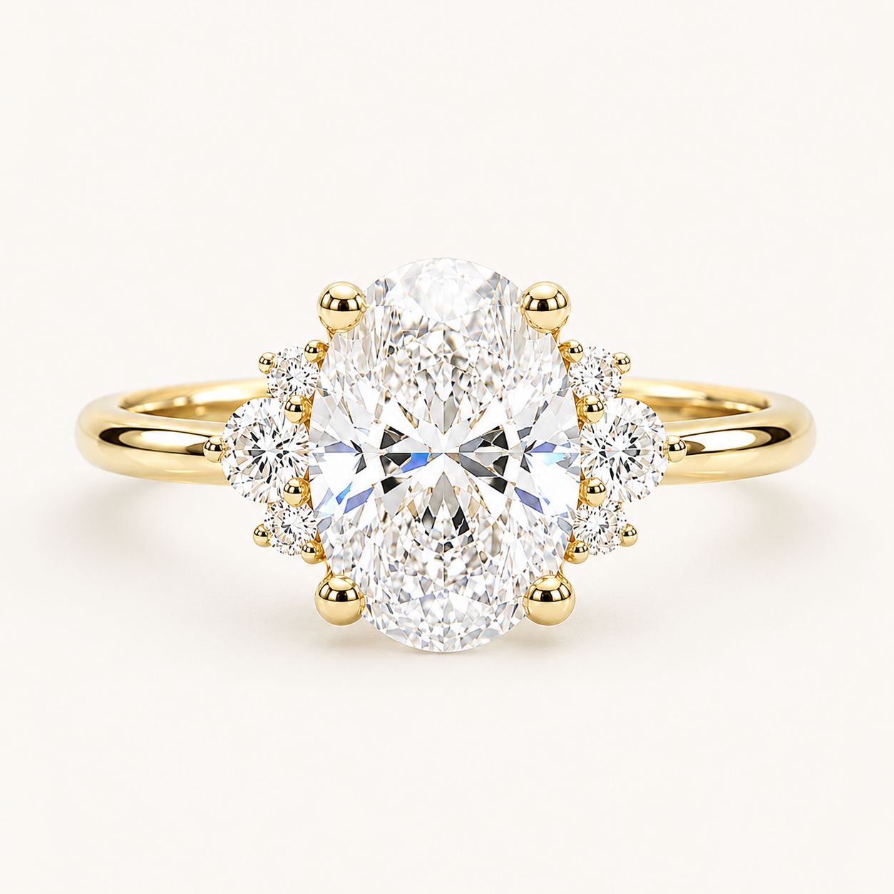 Jacob Mercari Custom 14K Yellow Gold Oval Cut Diamond Engagement Ring with Side Stones