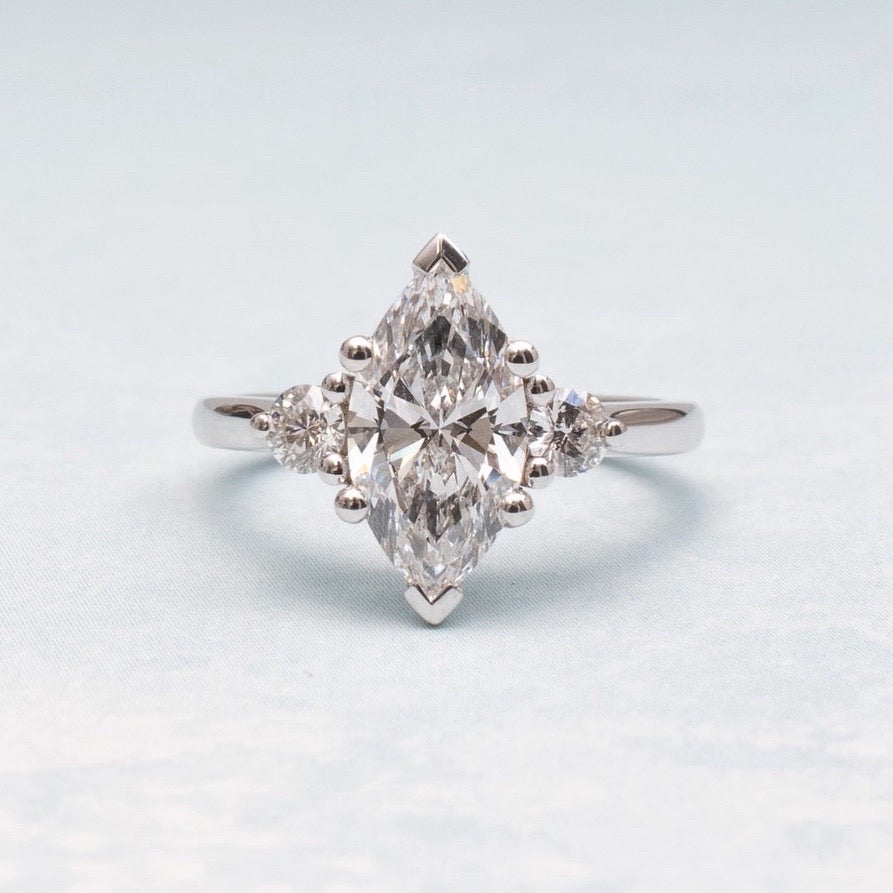 Jacob Mercari 4K White Gold Marquise Cut Diamond Engagement with side stones