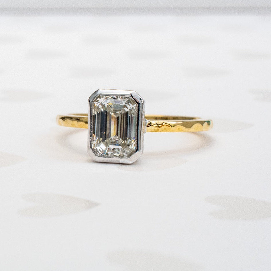 Jacob Mercari Custom 14K Yellow and White Gold Emerald Cut Lab-Grown Diamond Engagement Ring