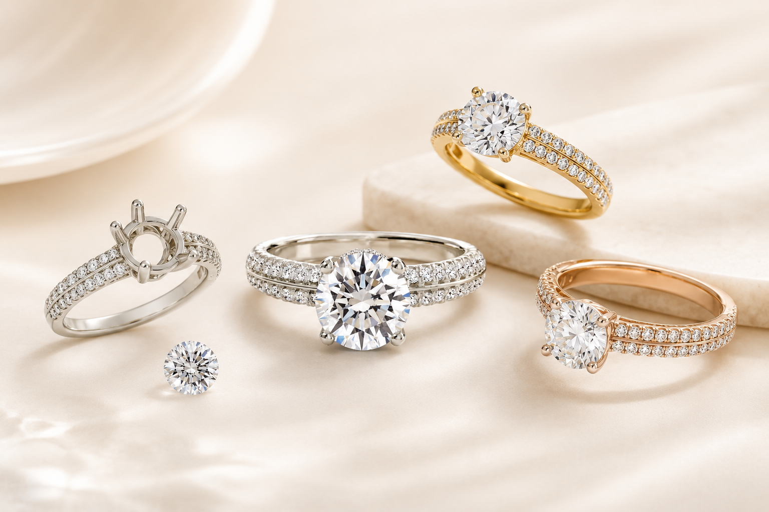 Jacob Mercari ready to ship lab-grown diamond engagement rings in yellow, white and rose gold