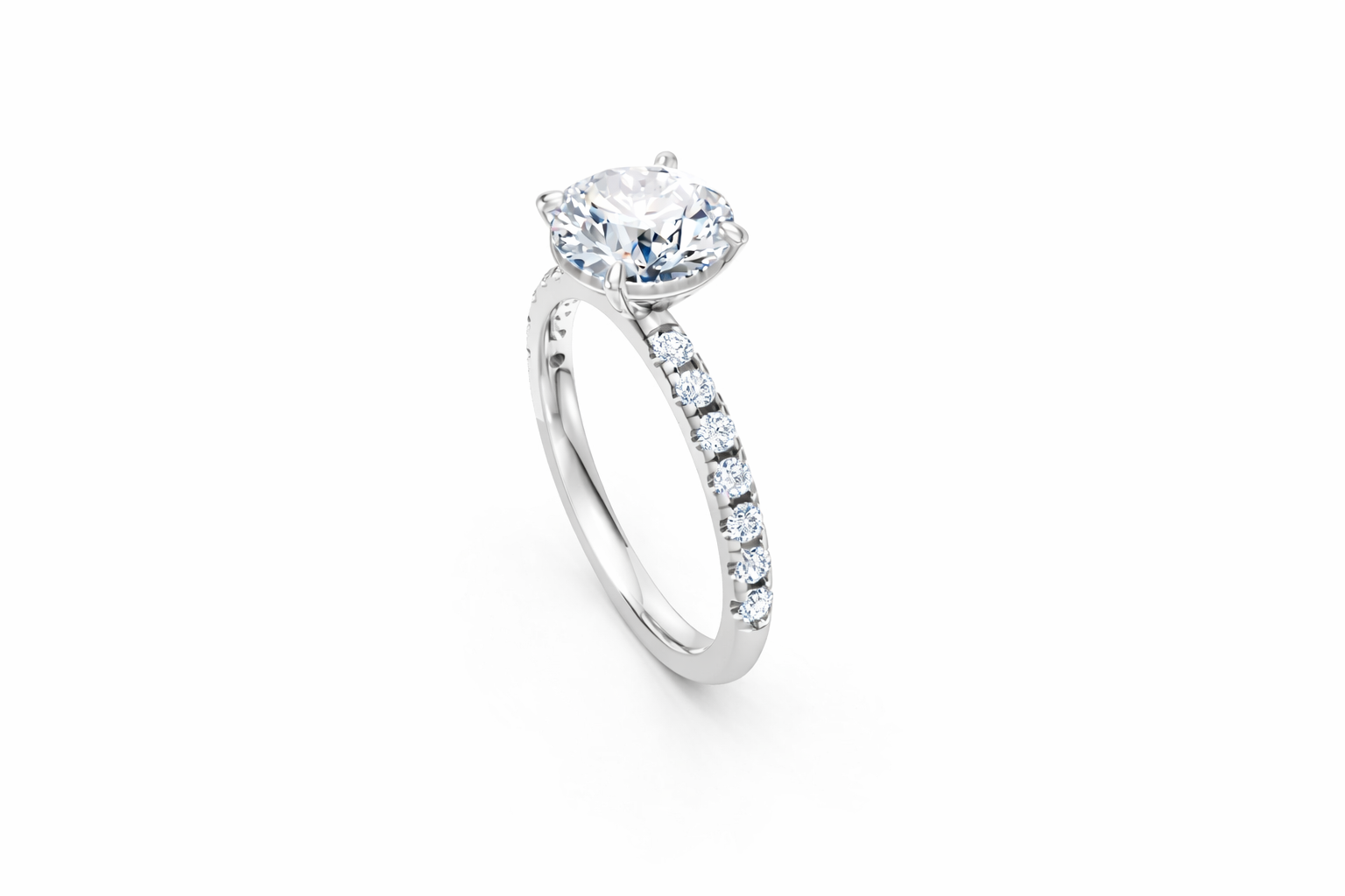 Jacob Mercari 14K White Gold Lab-Grown Diamond Engagement Ring: Round Cut diamond pavé band