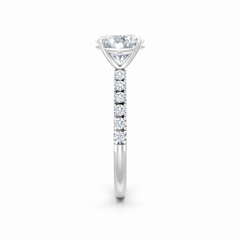 Jacob Mercari 14K White Gold Lab-Grown Diamond Engagement Ring: Round Cut diamond pavé band.