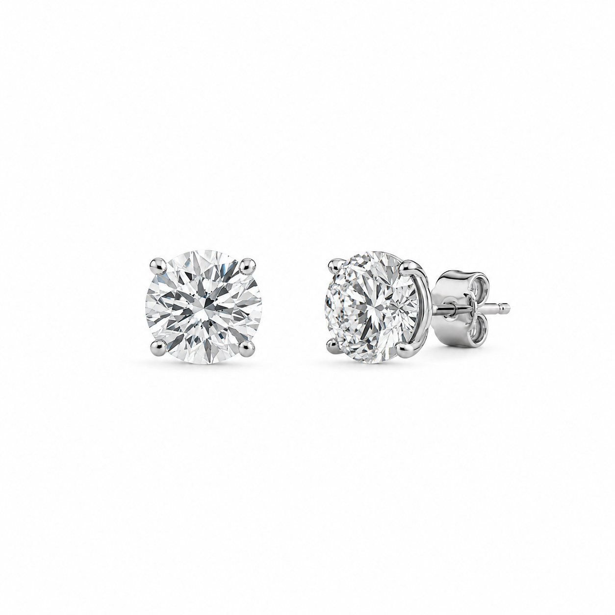 Round lab-grown diamond stud earrings in white gold