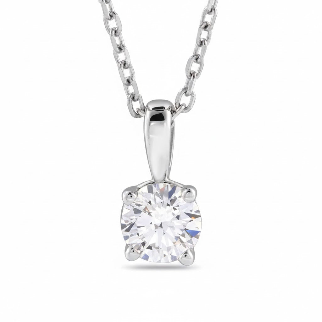 14K White Gold Four Prong Basket Solitaire Lab-Grown Diamond Pendant