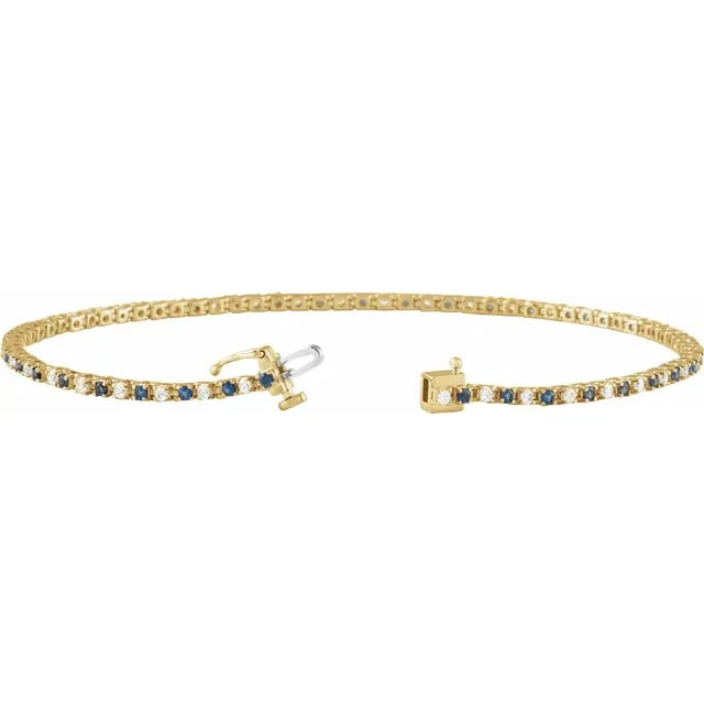 Jacob Mercari Natural Blue Sapphire and 5.8 CTW Diamond Bracelet in 14K Yellow Gold