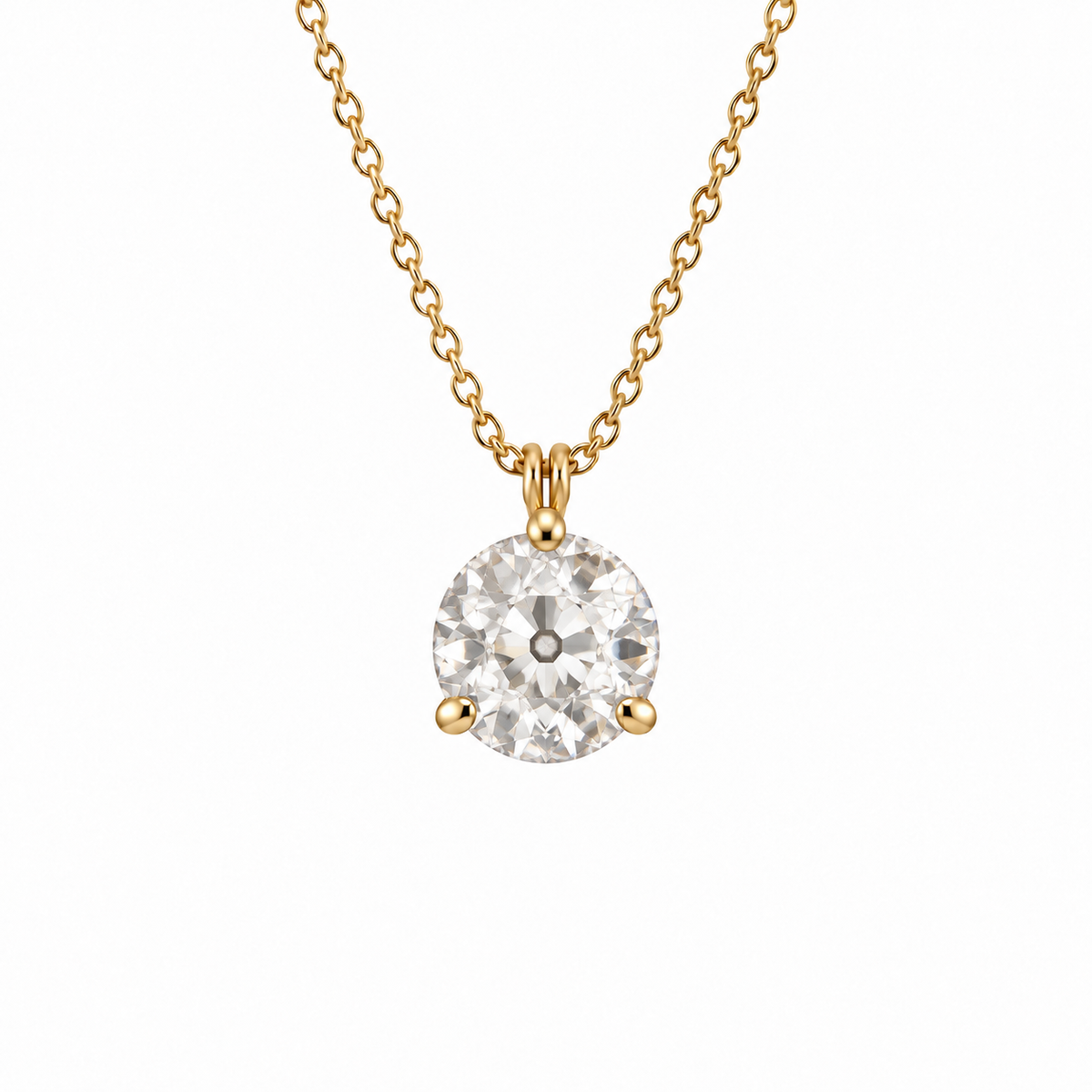 European Lab-Grown Diamond Solitaire Necklace in 14K Yellow Gold