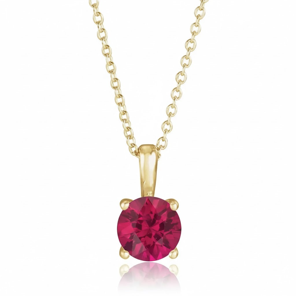 Jacob Mercari 14K Yellow Gold Lab-Grown Ruby Solitaire Necklace