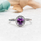 Jacob Mercari Natural Purple Sapphire Lab-Grown Diamond Halo Ring 14K White Gold