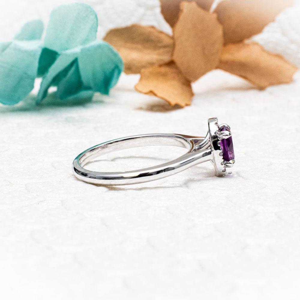 Jacob Mercari Natural Purple Sapphire Lab-Grown Diamond Halo Ring 14K White Gold