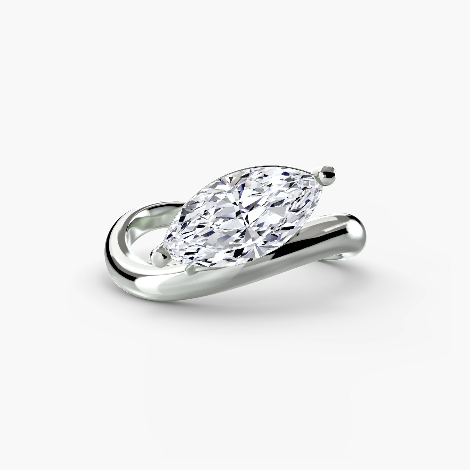 14K white gold Oceanline Wave engagement ring setting with wave band