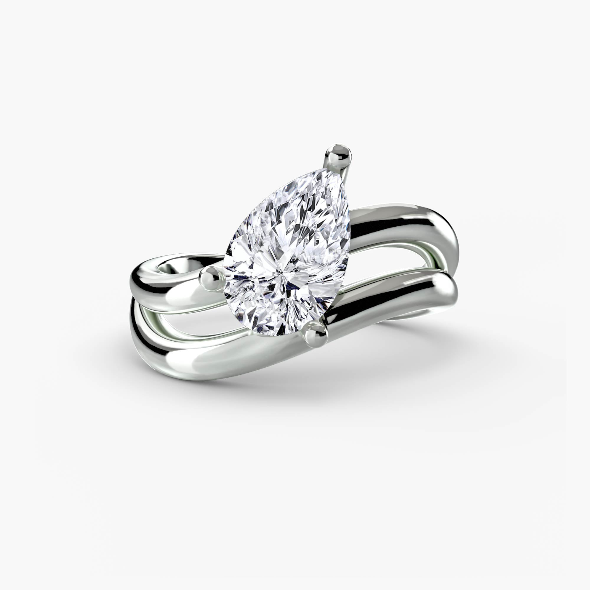 14K White Gold Twin Currents Engagement Ring Setting