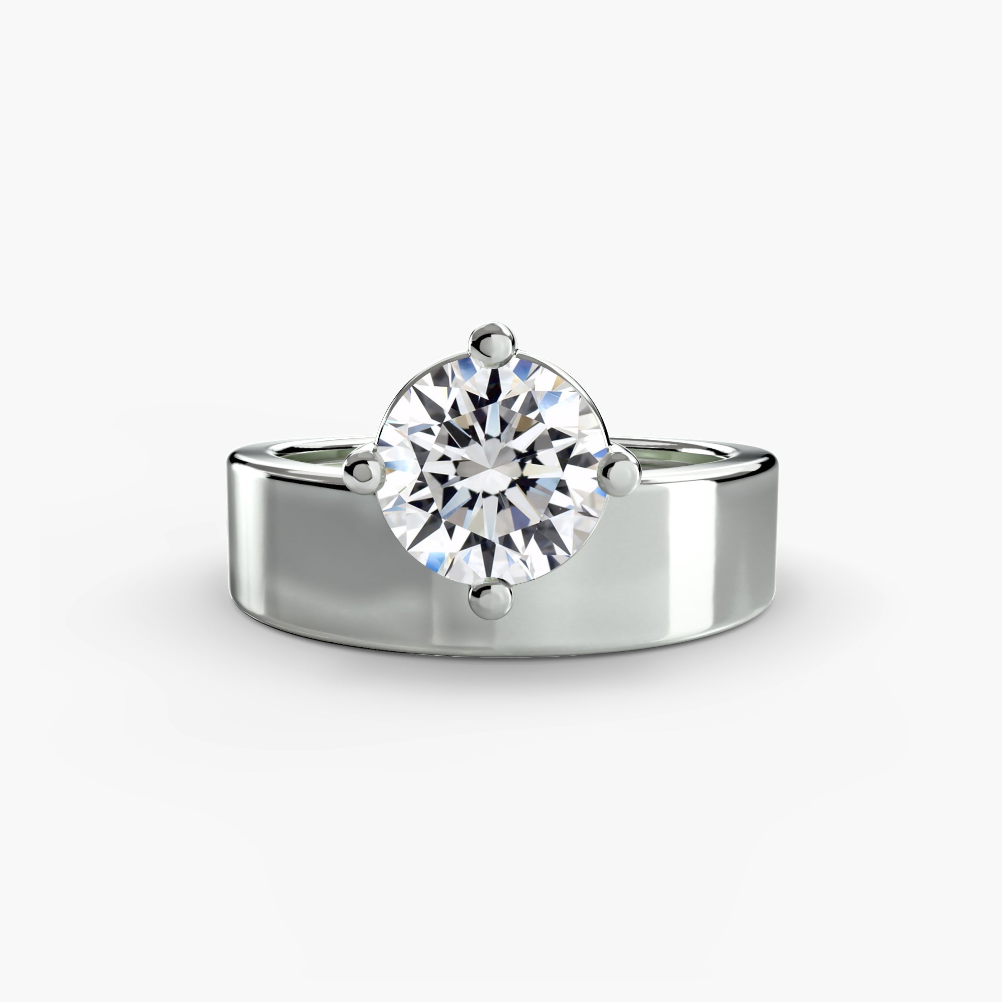 14K White Gold Wide Crown Solitaire Engagement Ring Setting with Round Cut Diamond 