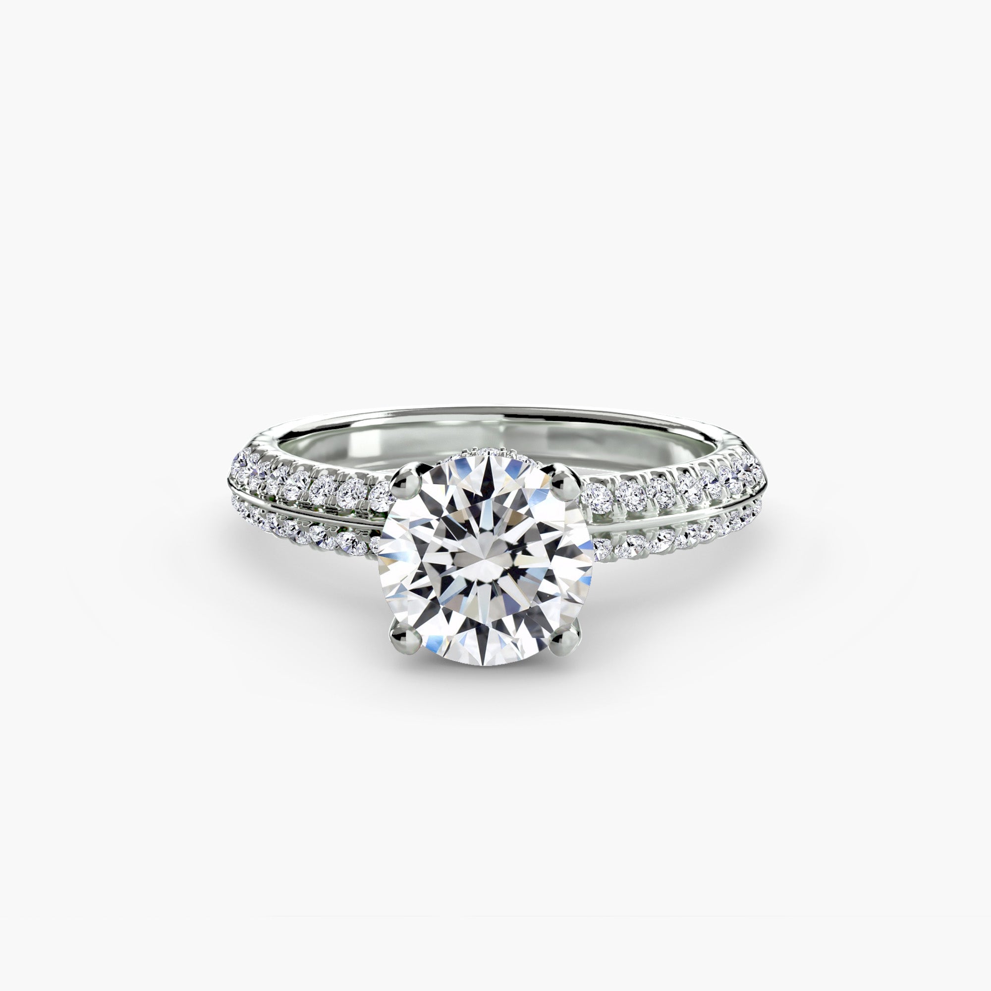 14K White Gold Velvet Pavé Solitaire Hidden Halo Engagement Ring Setting with Lab-Grown Diamond Band