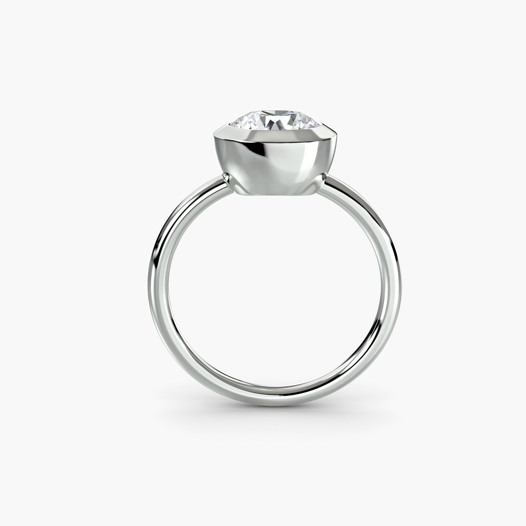 14K White Gold Bezel Engagement Ring Setting Side View