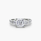18K White Gold Pavé Crest Five Engagement Ring Setting with Lab-Grown Diamond Band