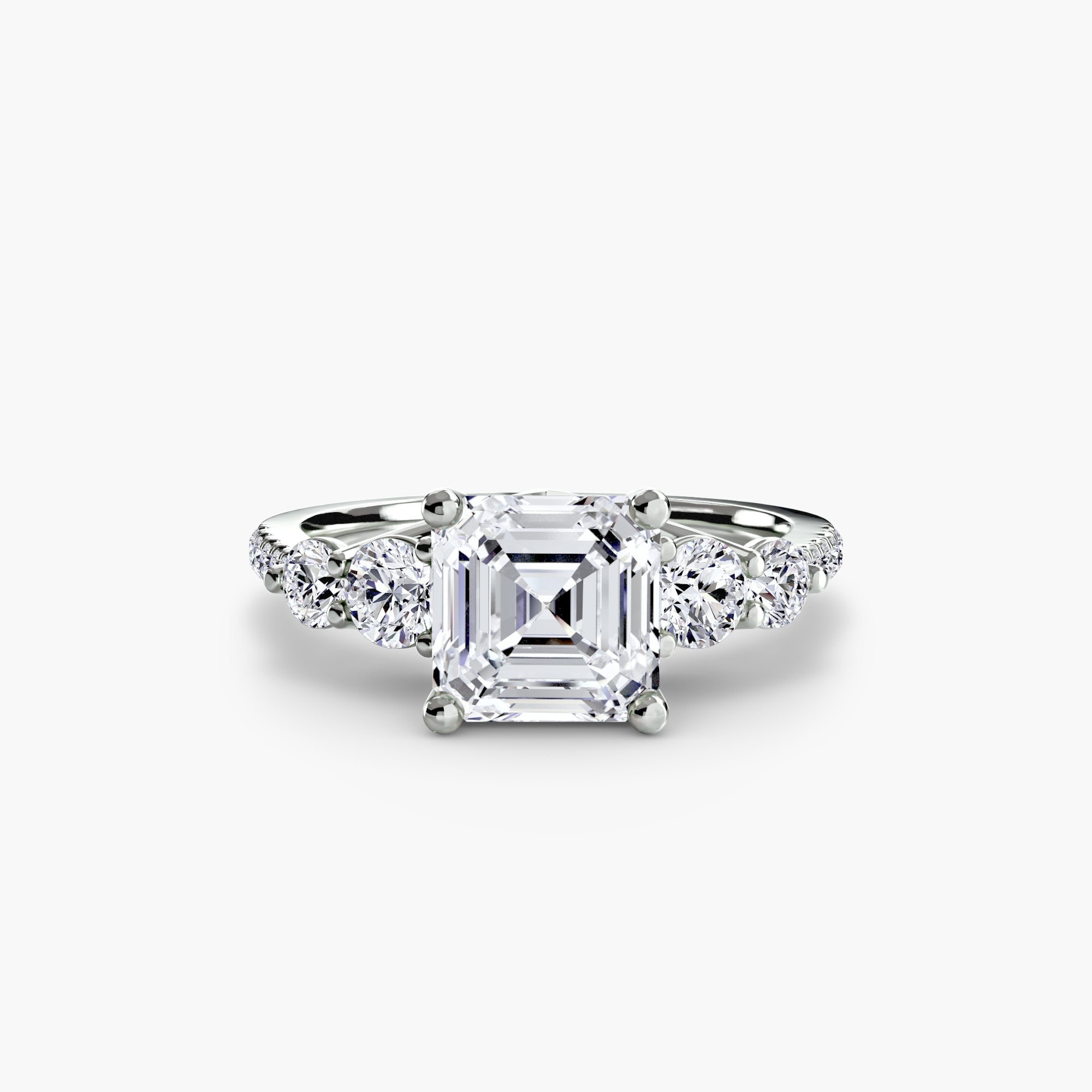 14K White Gold Pavé Crest Five Engagement Ring Setting with Lab-Grown Diamond Band
