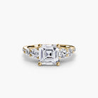 14K Yellow Gold Pavé Crest Five Engagement Ring Setting with Lab-Grown Diamond Band