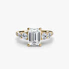 14K Yellow Gold Pavé Crest Five Engagement Ring Setting with Lab-Grown Diamond Band