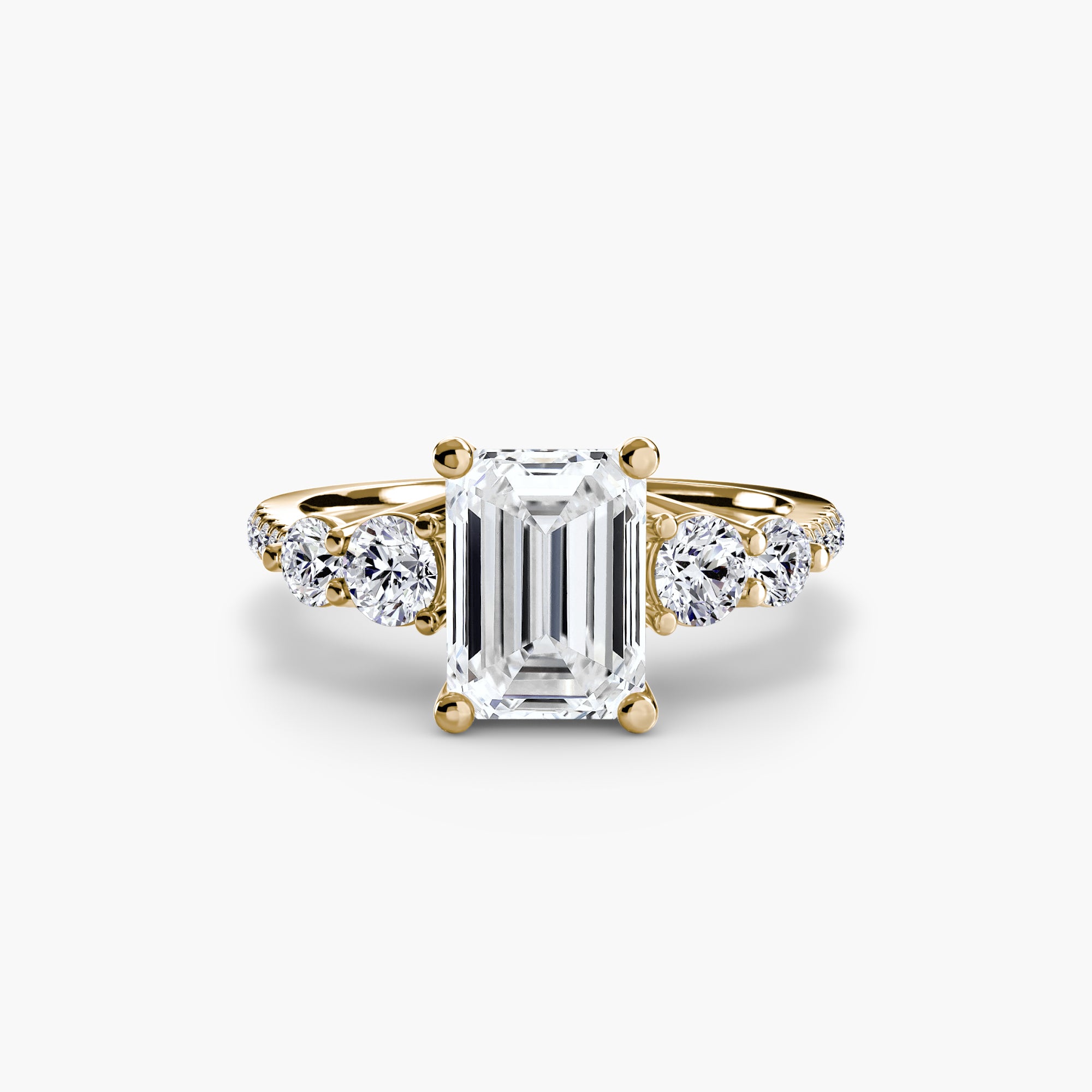 14K Yellow Gold Pavé Crest Five Engagement Ring Setting with Lab-Grown Diamond Band
