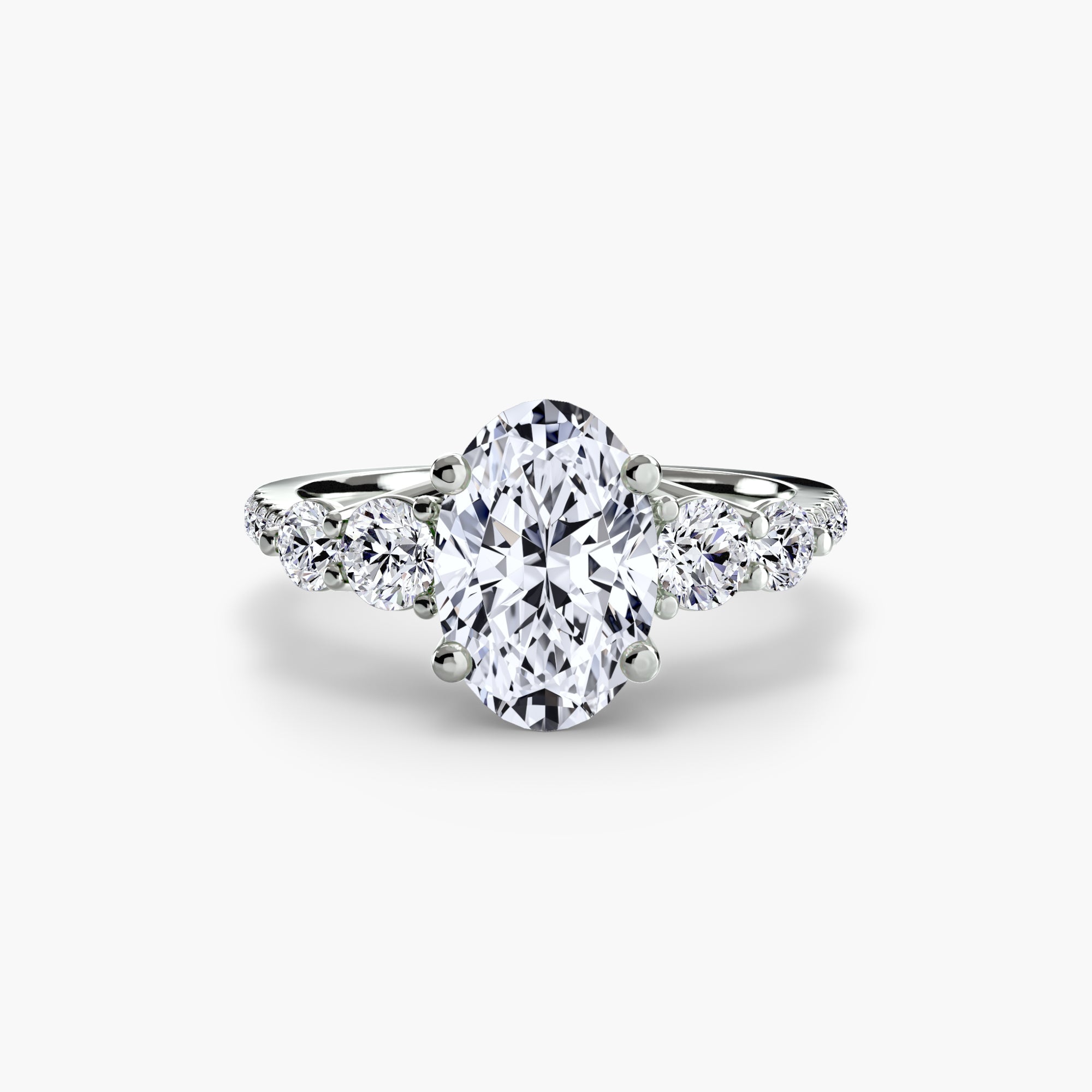 14K White Gold Pavé Crest Five Engagement Ring Setting with Lab-Grown Diamond Band