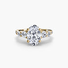 18K Yellow Gold Pavé Crest Five Engagement Ring Setting with Lab-Grown Diamond Band