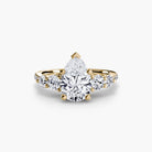 14K Yellow Gold Pavé Crest Five Engagement Ring Setting with Lab-Grown Diamond Band